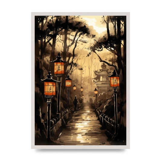 Sumi-e Radiant Lanterns and Temple