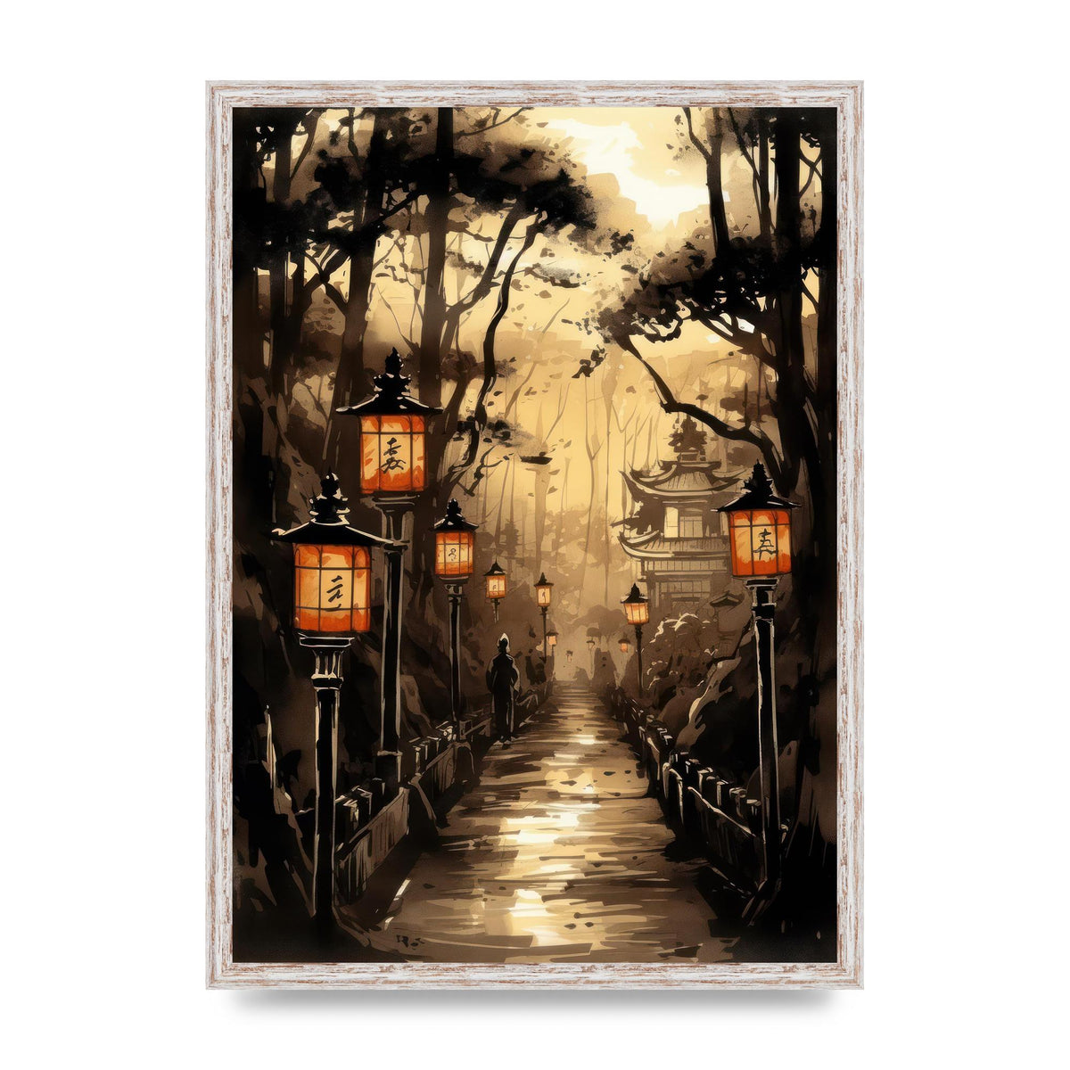 Sumi-e Radiant Lanterns and Temple