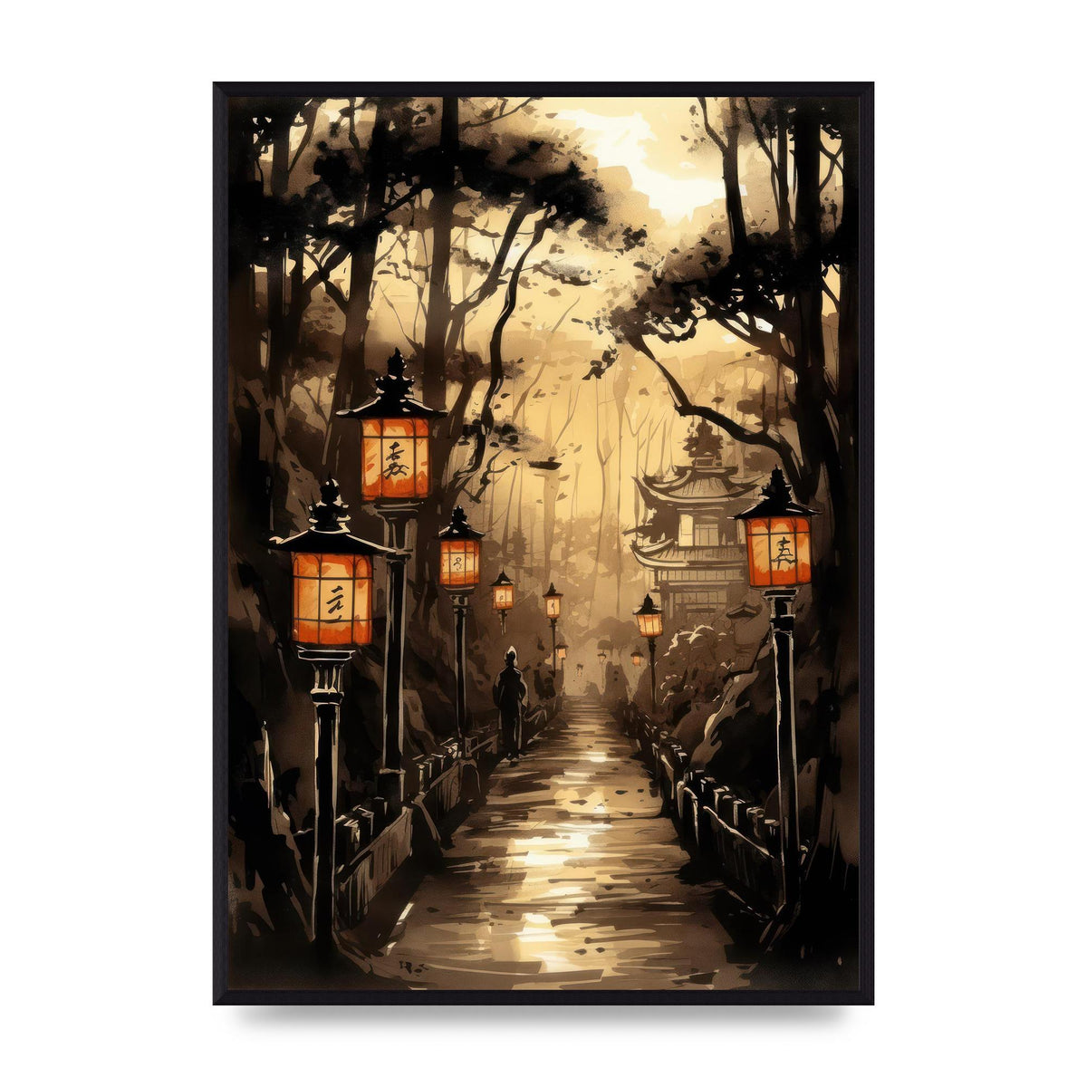 Sumi-e Radiant Lanterns and Temple