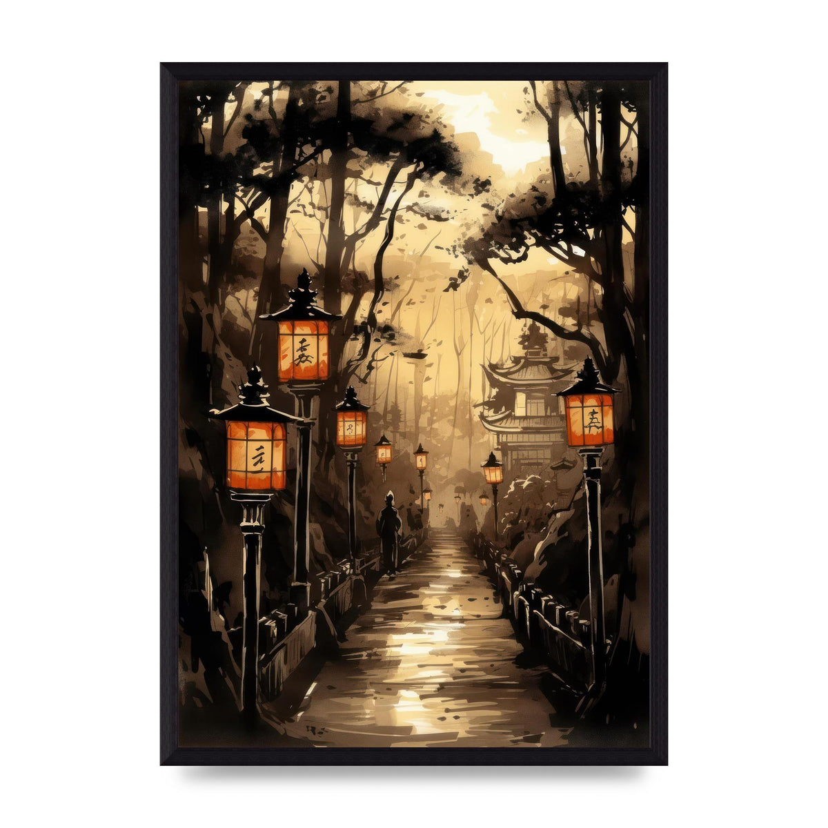 Sumi-e Radiant Lanterns and Temple