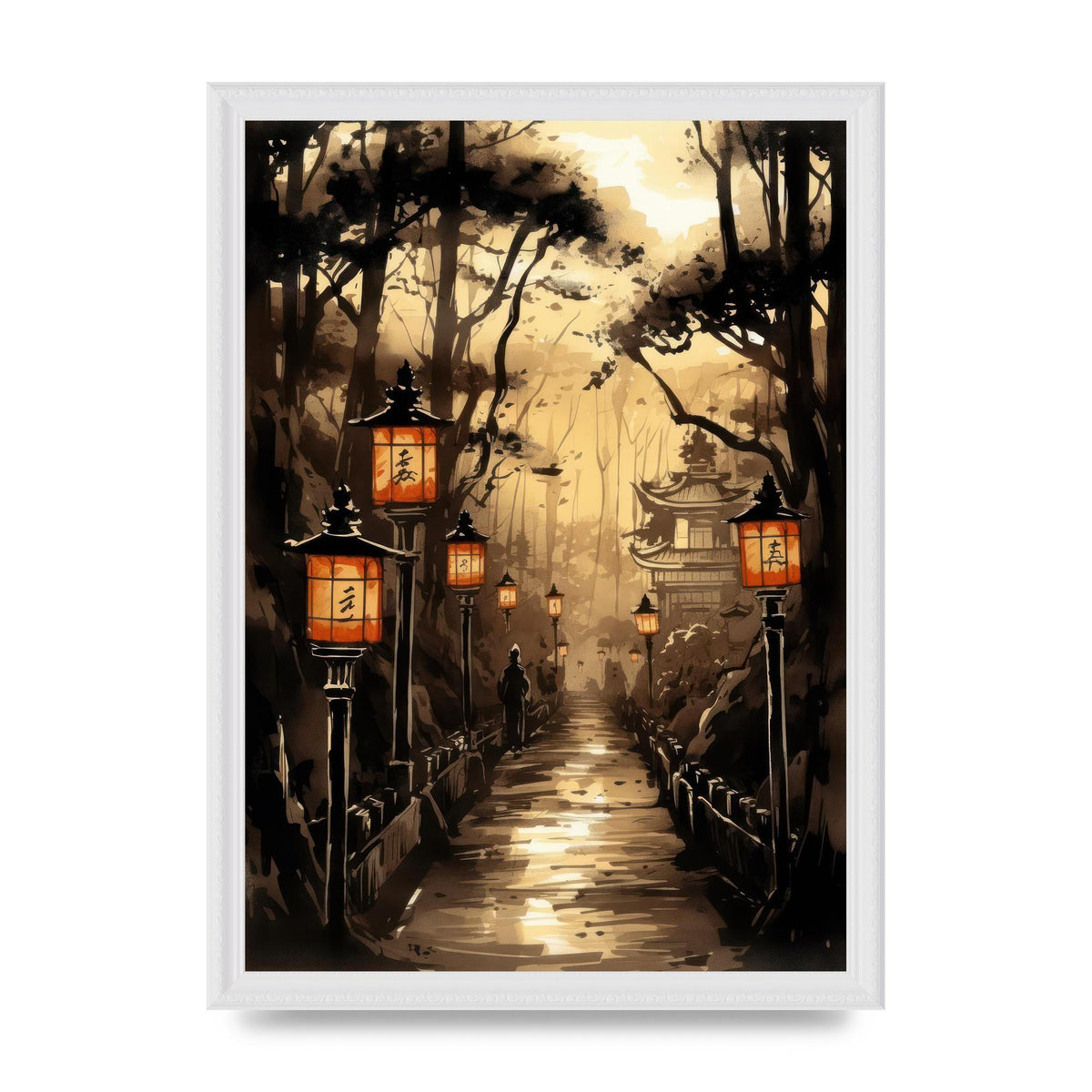 Sumi-e Radiant Lanterns and Temple
