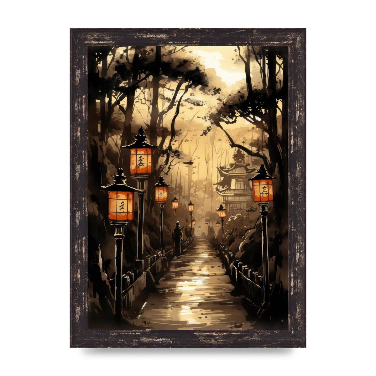 Sumi-e Radiant Lanterns and Temple