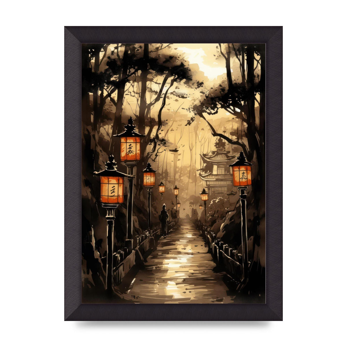 Sumi-e Radiant Lanterns and Temple