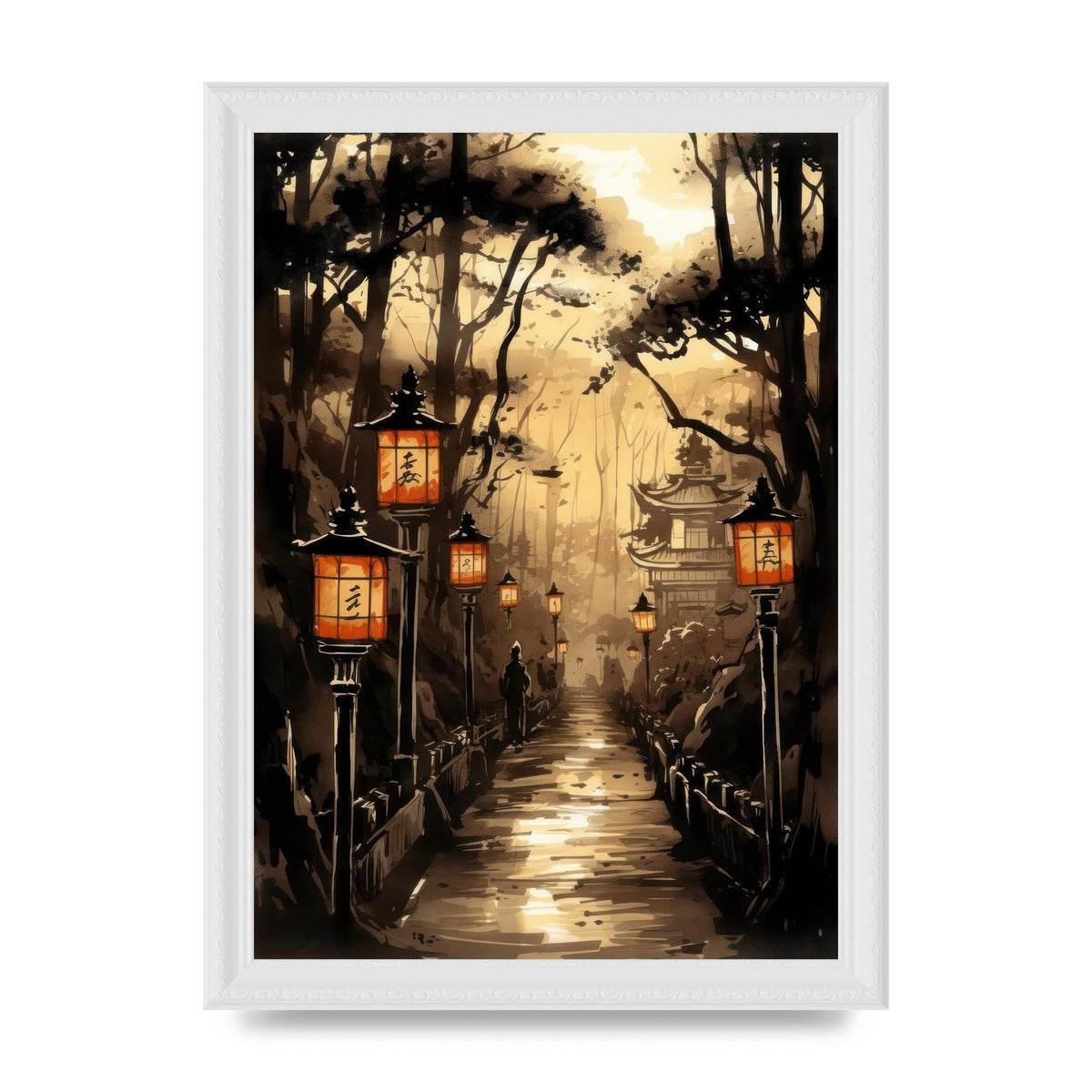 Sumi-e Radiant Lanterns and Temple