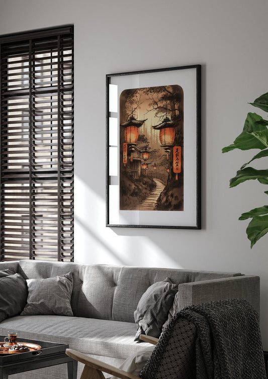 Luminous Lanterns Toward Old Temple
