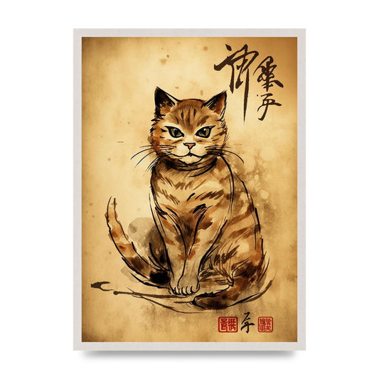 Gorgeous Maneki-Neko Sumi-e Art
