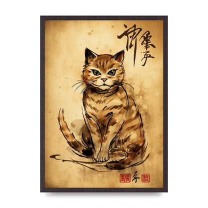 Gorgeous Maneki-Neko Sumi-e Art