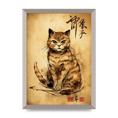 Gorgeous Maneki-Neko Sumi-e Art