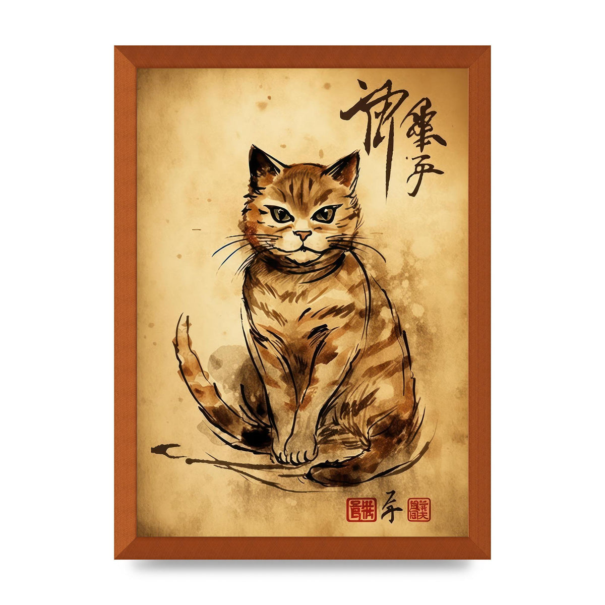 Gorgeous Maneki-Neko Sumi-e Art
