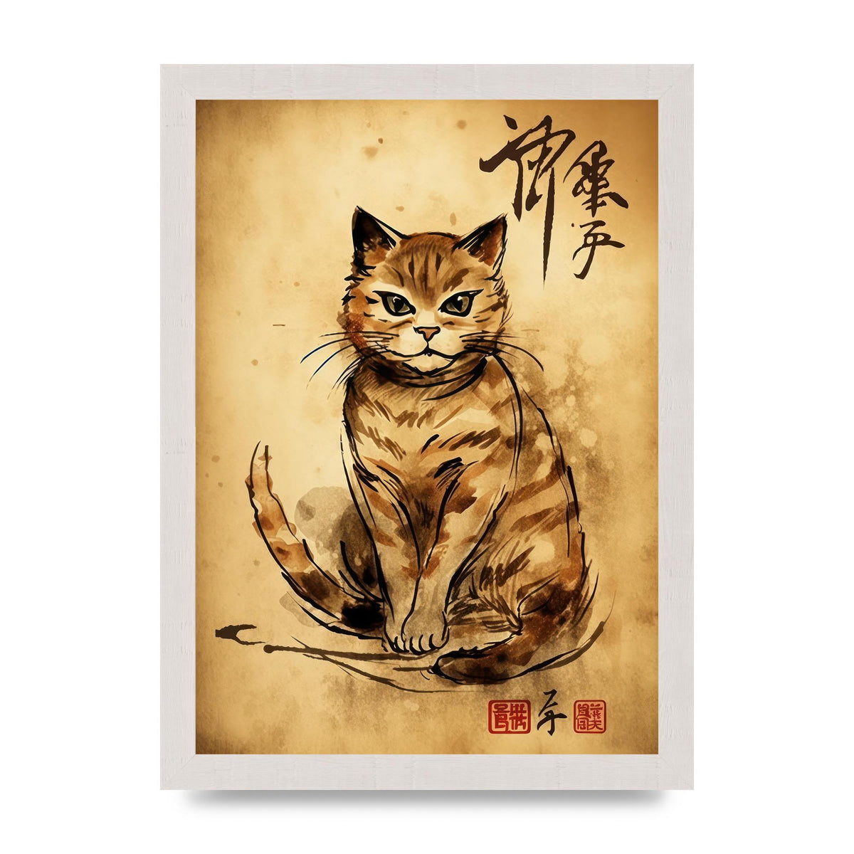 Gorgeous Maneki-Neko Sumi-e Art
