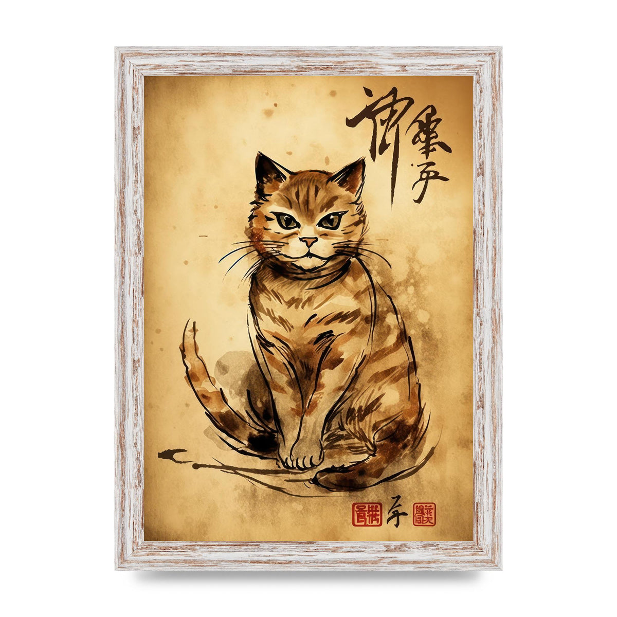 Gorgeous Maneki-Neko Sumi-e Art