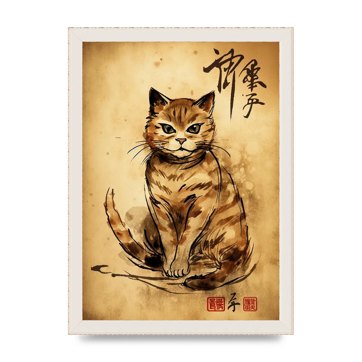 Gorgeous Maneki-Neko Sumi-e Art