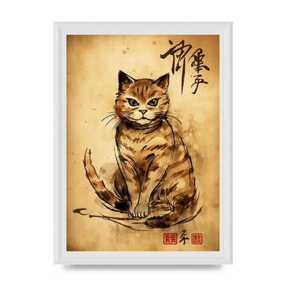 Gorgeous Maneki-Neko Sumi-e Art