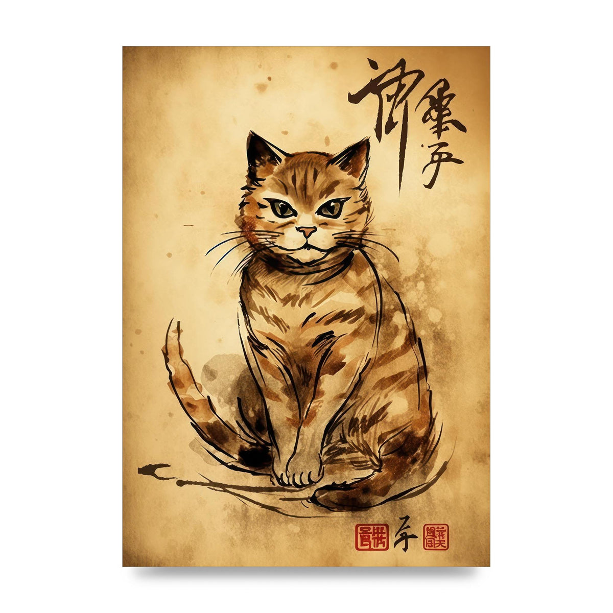 Gorgeous Maneki-Neko Sumi-e Art