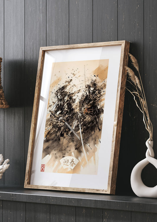 Thunderous Duel Sumi-e Painting