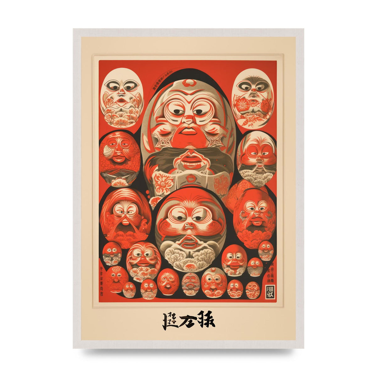 Daruma Dolls Lithograph with Kanji