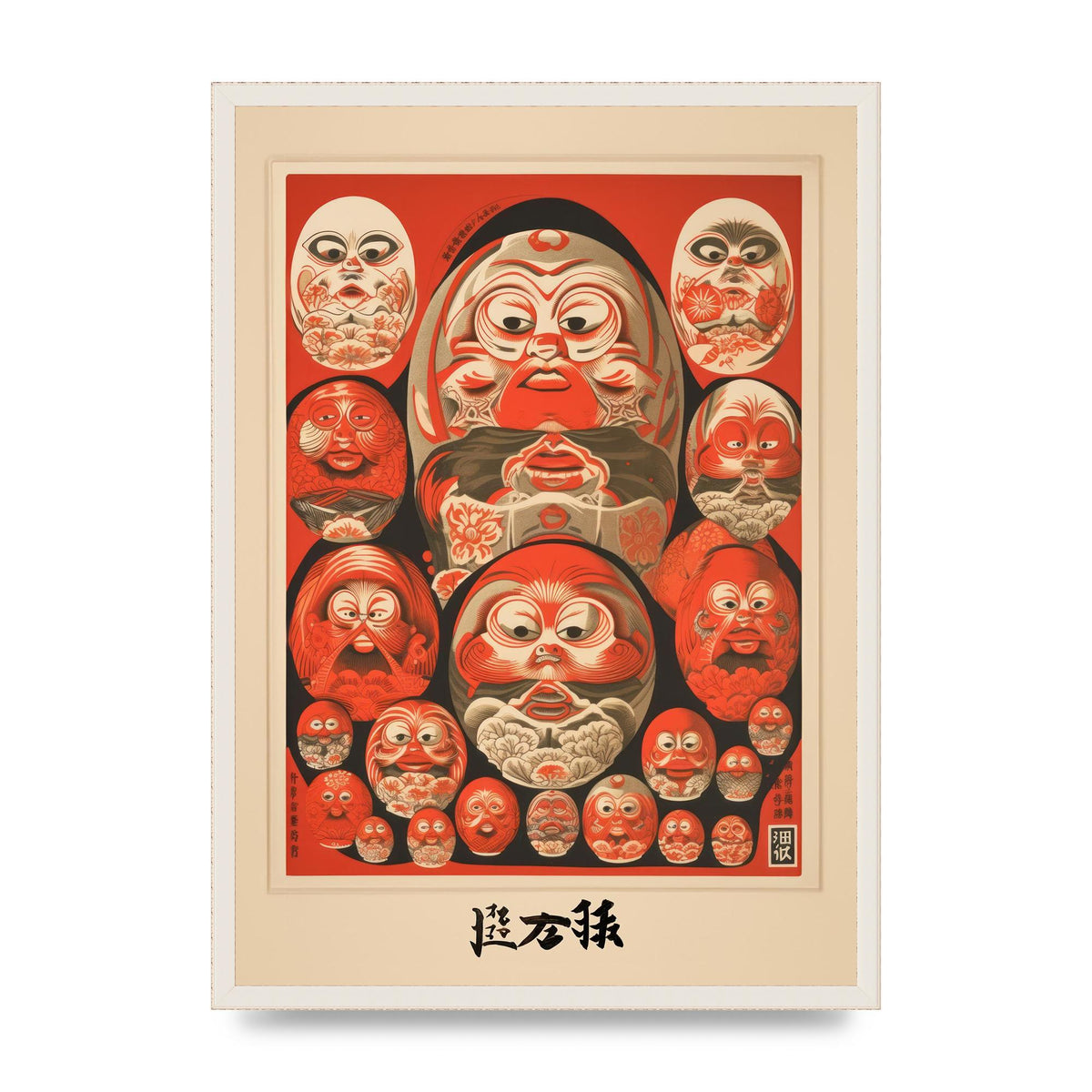 Daruma Dolls Lithograph with Kanji