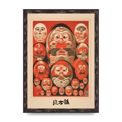 Daruma Dolls Lithograph with Kanji