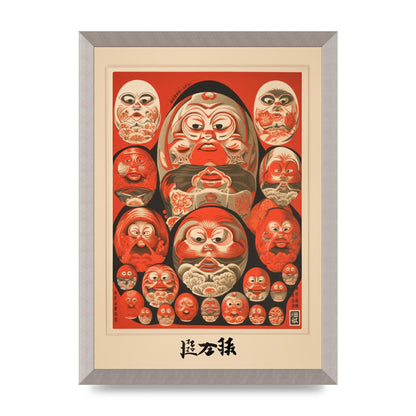 Daruma Dolls Lithograph with Kanji