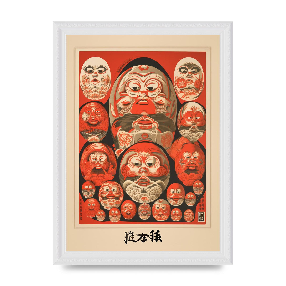Daruma Dolls Lithograph with Kanji