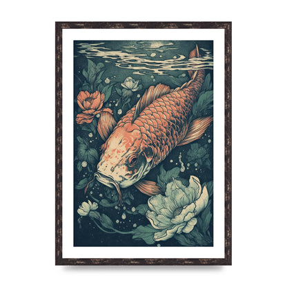 Elegant Floating Koi Fish Risograph