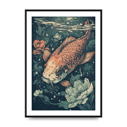 Elegant Floating Koi Fish Risograph