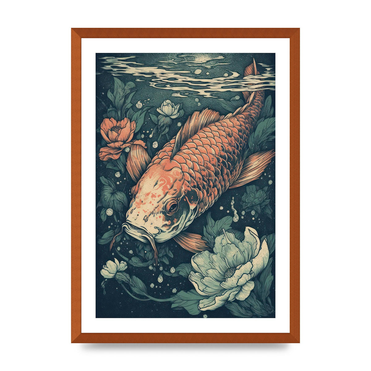 Elegant Floating Koi Fish Risograph