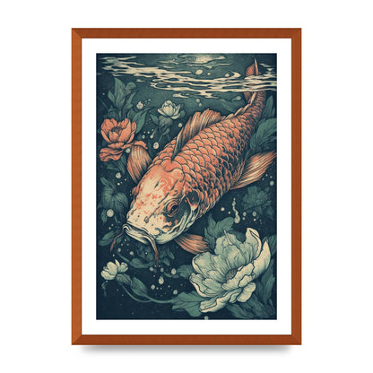 Elegant Floating Koi Fish Risograph