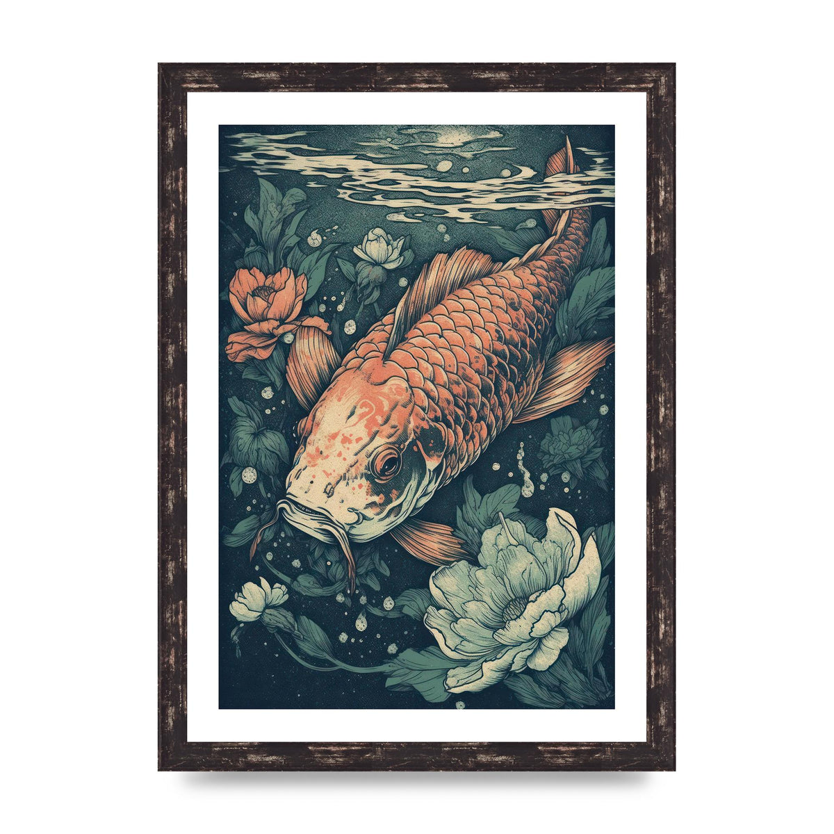 Elegant Floating Koi Fish Risograph