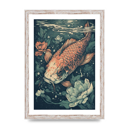Elegant Floating Koi Fish Risograph