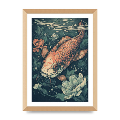 Elegant Floating Koi Fish Risograph
