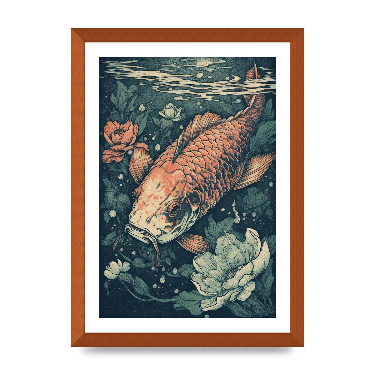 Elegant Floating Koi Fish Risograph
