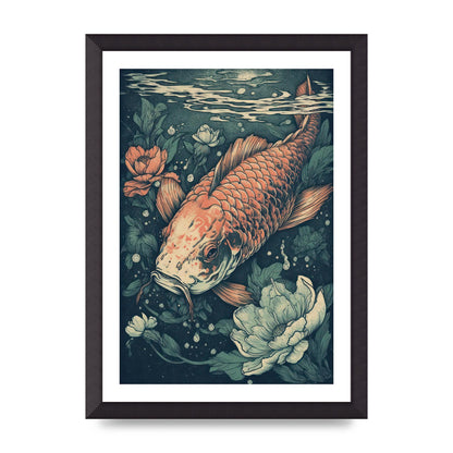 Elegant Floating Koi Fish Risograph