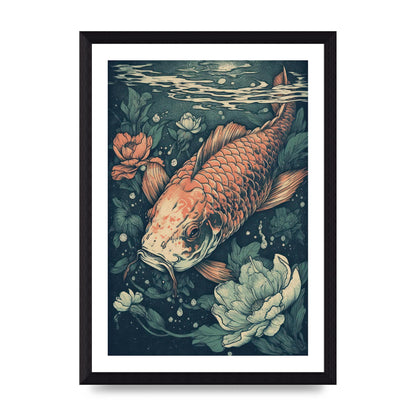 Elegant Floating Koi Fish Risograph