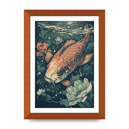 Elegant Floating Koi Fish Risograph