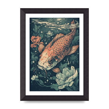 Elegant Floating Koi Fish Risograph