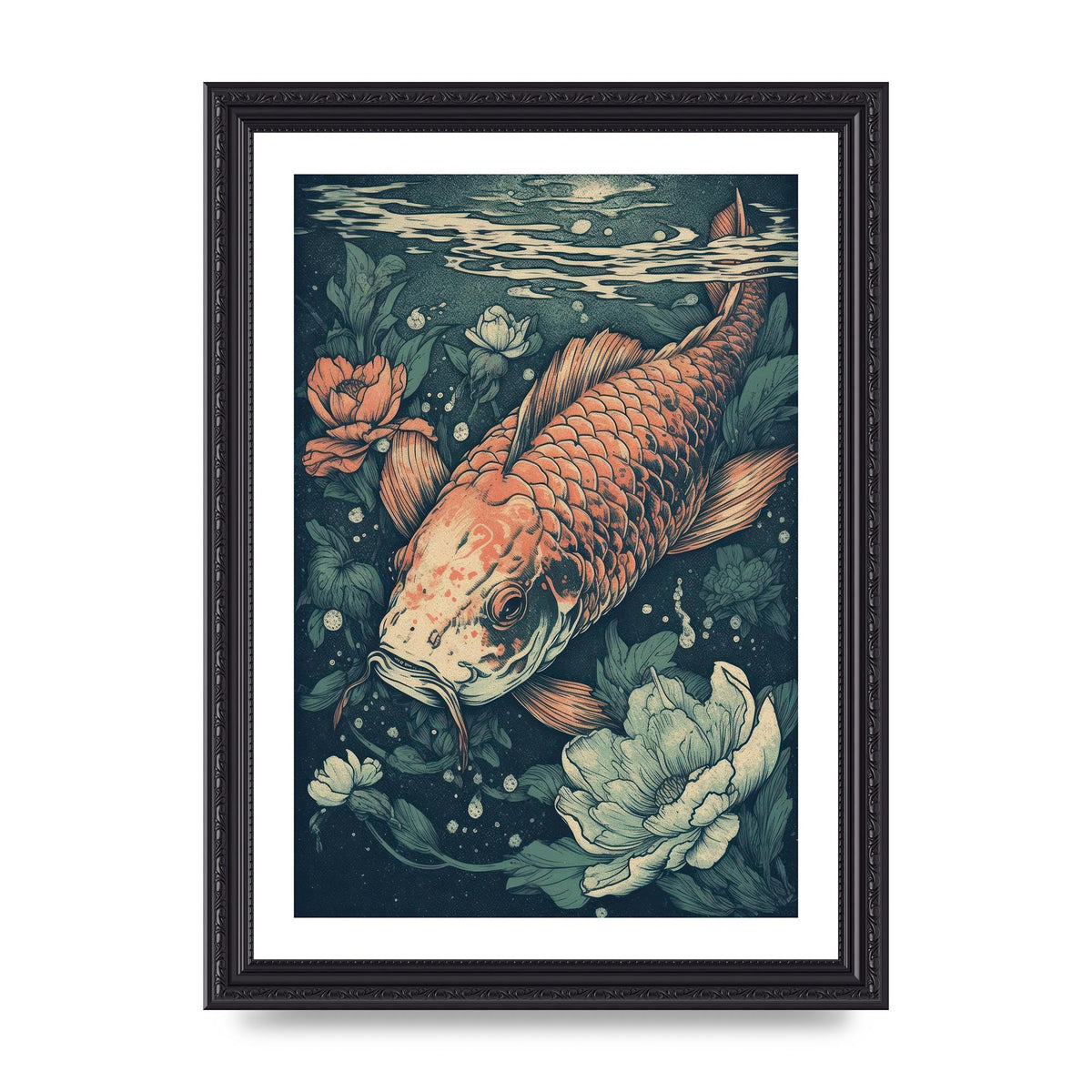 Elegant Floating Koi Fish Risograph