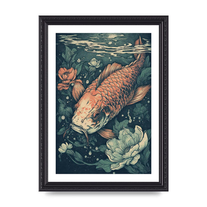 Elegant Floating Koi Fish Risograph