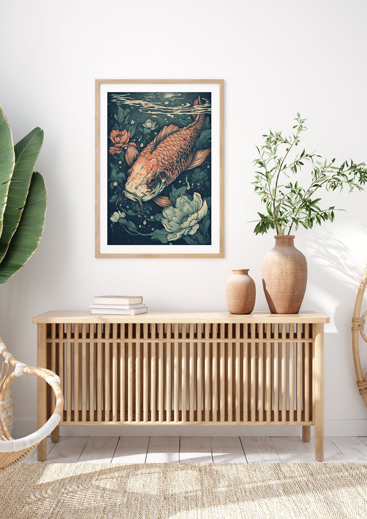 Elegant Floating Koi Fish Risograph