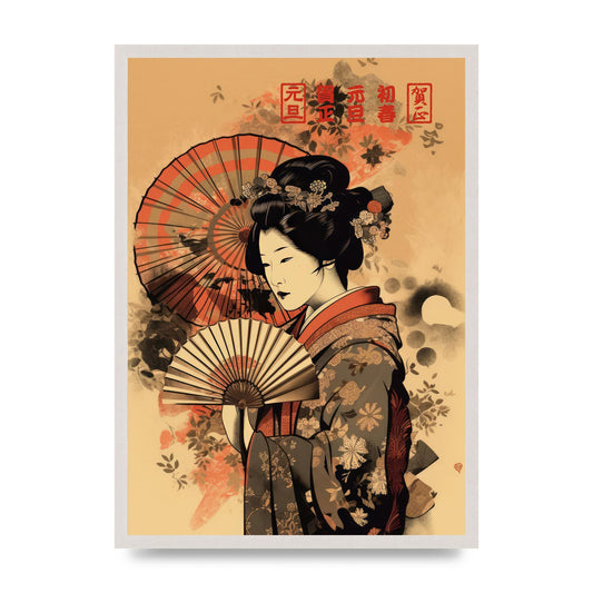 Japanese Geisha Fan 2D Portrayal