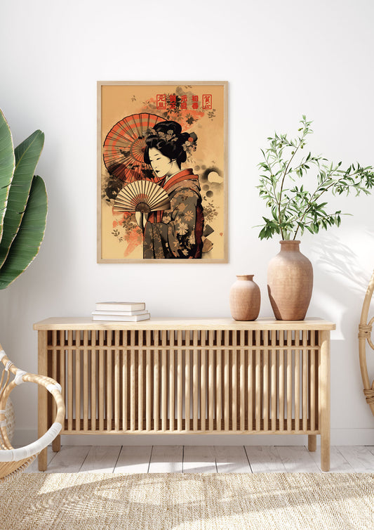 Japanese Geisha Fan 2D Portrayal