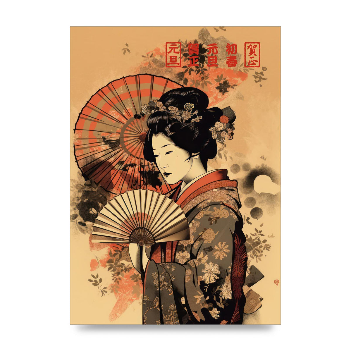 Japanese Geisha Fan 2D Portrayal