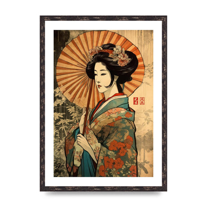 Graceful Geisha Woodblock Rendition