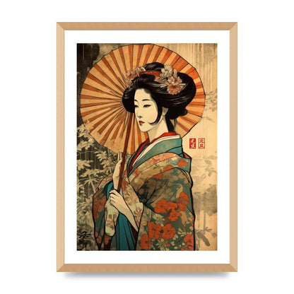 Graceful Geisha Woodblock Rendition