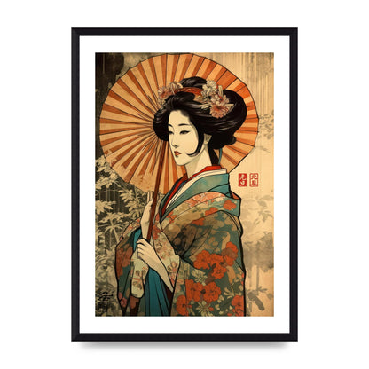 Graceful Geisha Woodblock Rendition