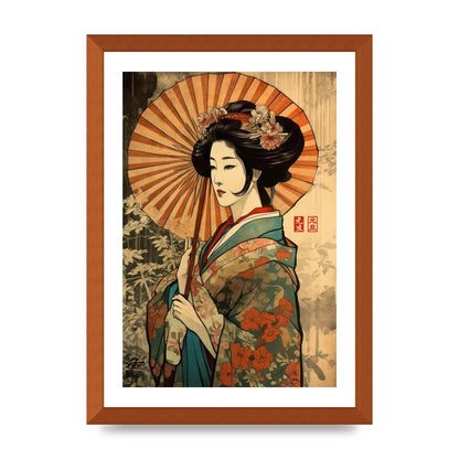 Graceful Geisha Woodblock Rendition