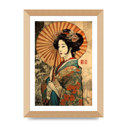 Graceful Geisha Woodblock Rendition