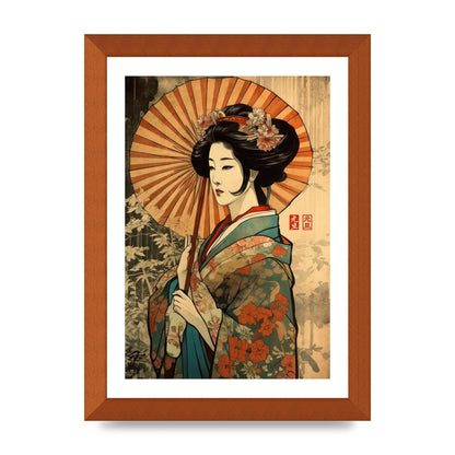 Graceful Geisha Woodblock Rendition