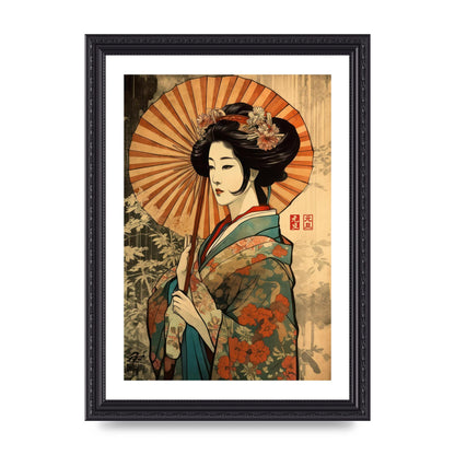 Graceful Geisha Woodblock Rendition