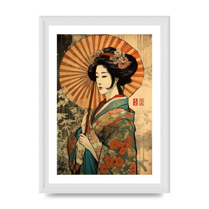 Graceful Geisha Woodblock Rendition